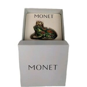 MONET "King Leopard Frog" Enamel Trinket Pill Box Green & Red Enamel NEW IN BOX